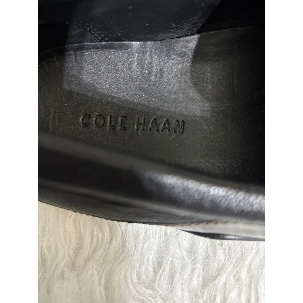 Cole Haan Mens Black Pebbled Leather Moc Toe Slip On Loafers Business Casual